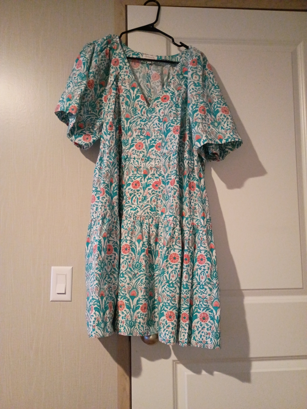 Cotton crown & ivy Teal, White and Coral Floral Midi Dress XXL GUC